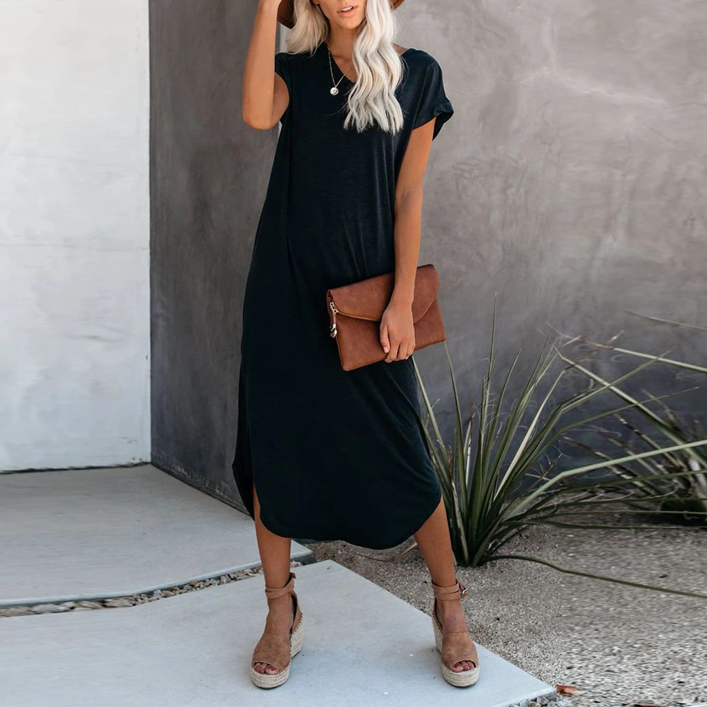 Black Simple Shift Midi Dress