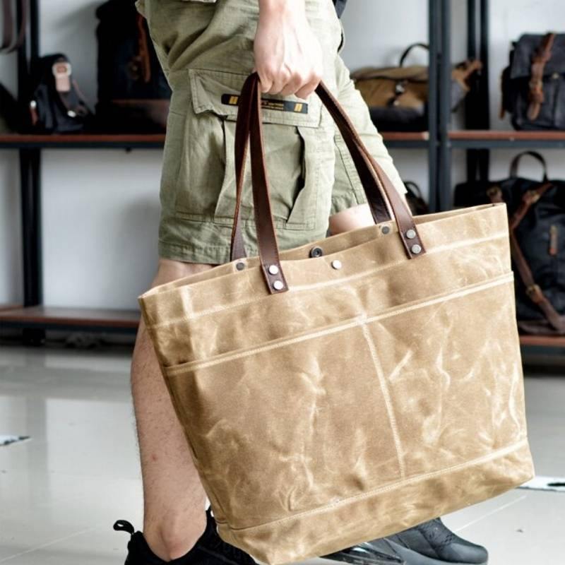 Gemma Waxed Canvas Full Grain Leather Tote Bag