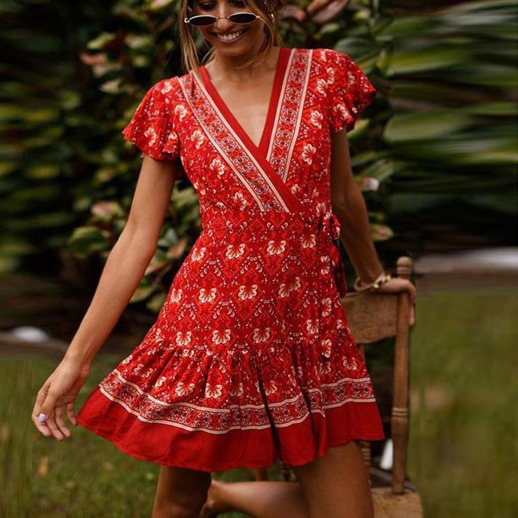 Floral Print Ruffle Beach Mini Dress