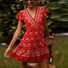 Load image into Gallery viewer, Floral Print Ruffle Beach Mini Dress
