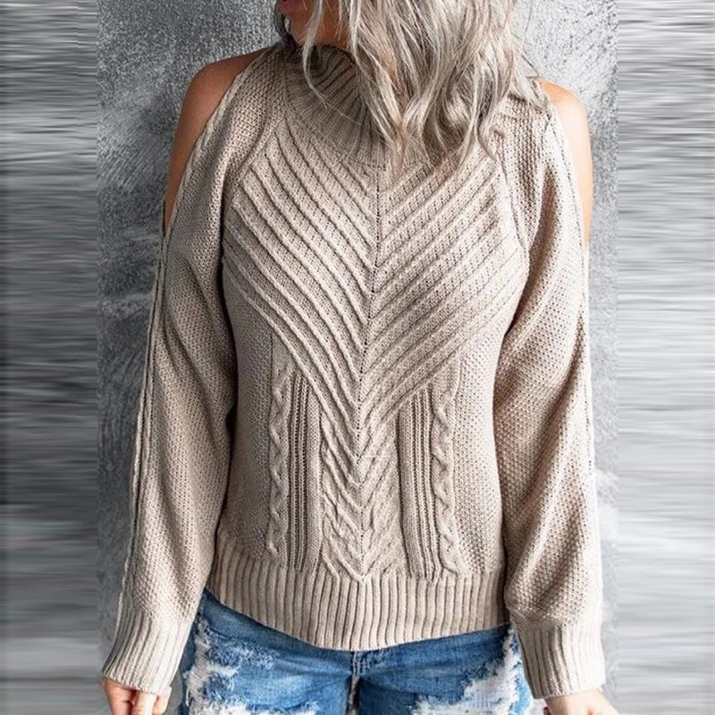 Brown Cold Shoulder Long Sleeve Sweater