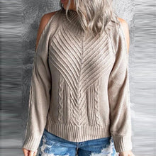 Load image into Gallery viewer, Brown Cold Shoulder Long Sleeve Sweater
