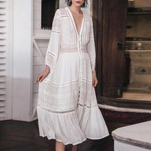 Load image into Gallery viewer, White Lace Hollow Out Midi Dress
