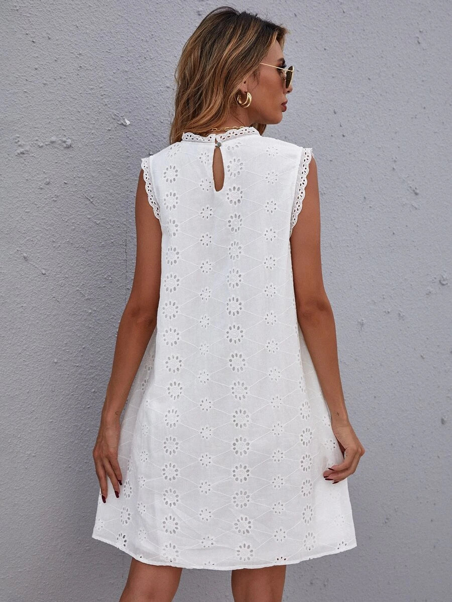 Casual Sleeveless Simples Lace Mini Dress
