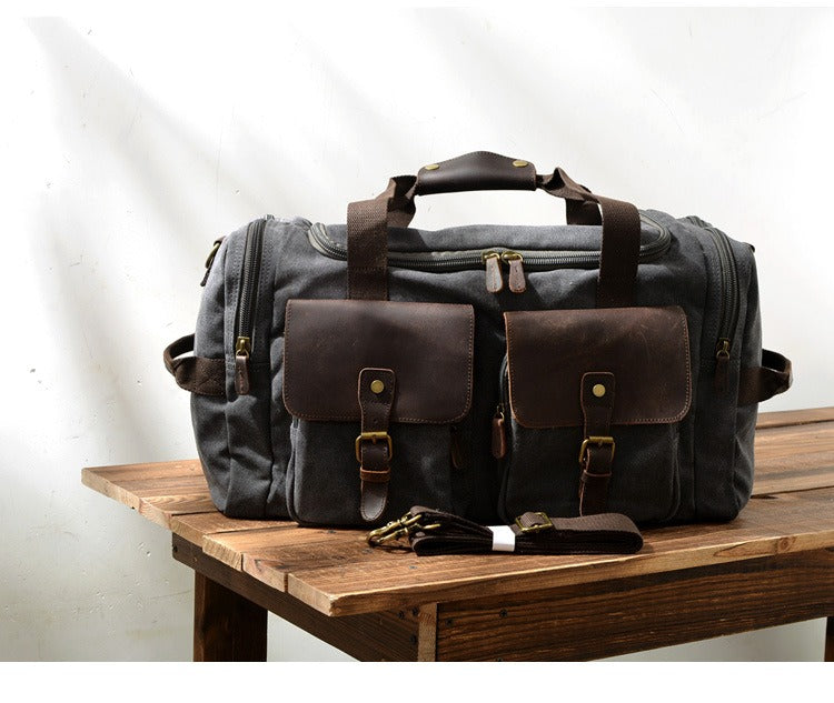 Casual Men's Large Storage Leather Canvas Travel Weekender Duffel Bag