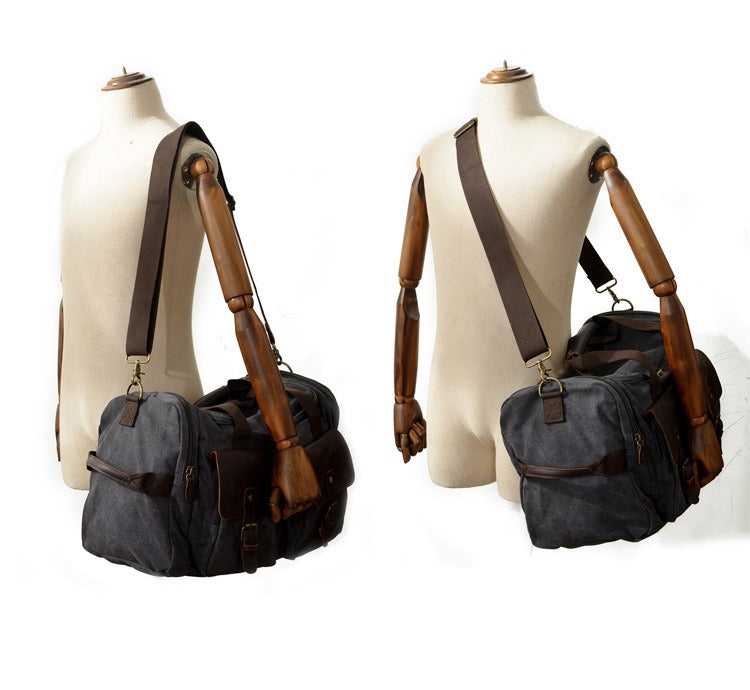Casual Men's Large Storage Leather Canvas Travel Weekender Duffel Bag
