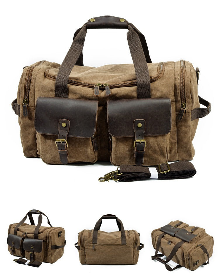 Casual Men's Large Storage Leather Canvas Travel Weekender Duffel Bag