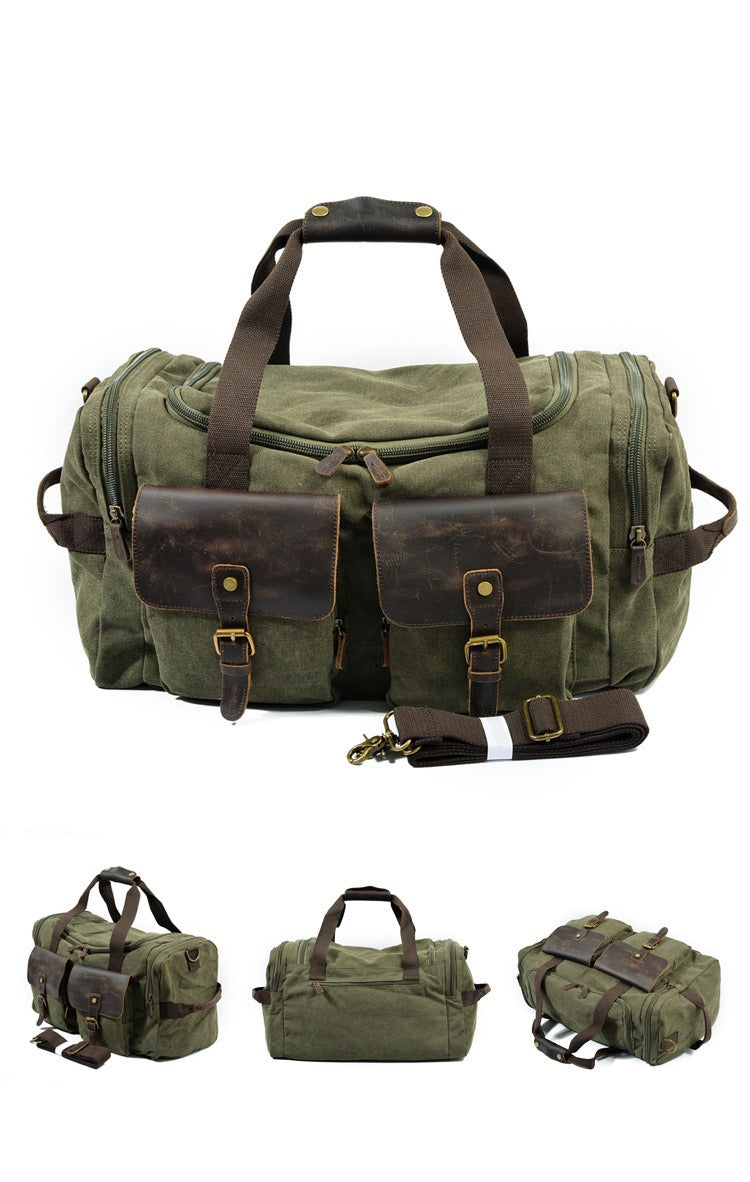Casual Men's Large Storage Leather Canvas Travel Weekender Duffel Bag