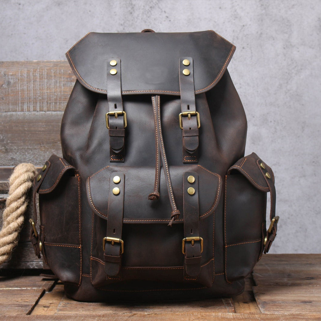 Full Grain Leather Bag Travel Backpack School Bag