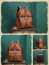 Load image into Gallery viewer, Handmade Womens Black Leather Backpack Purse Book Bags for Women
