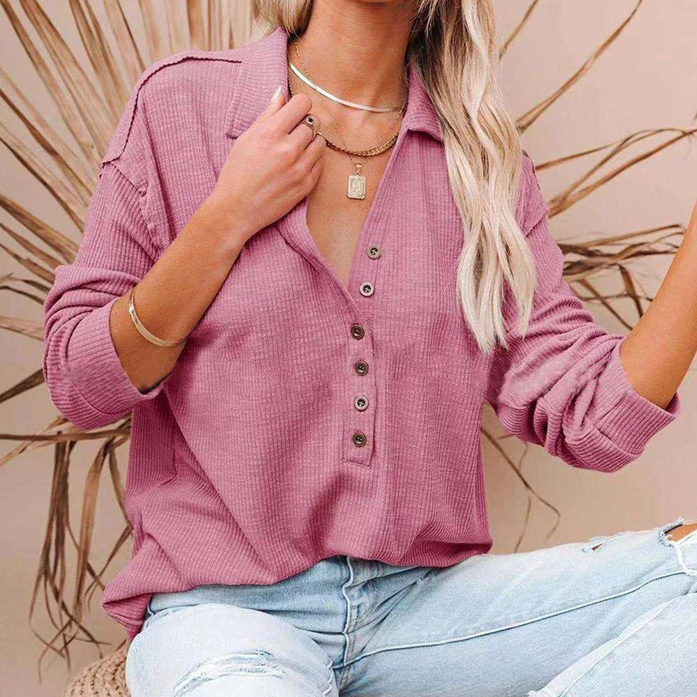 Plain V-neck Long Sleeve Top