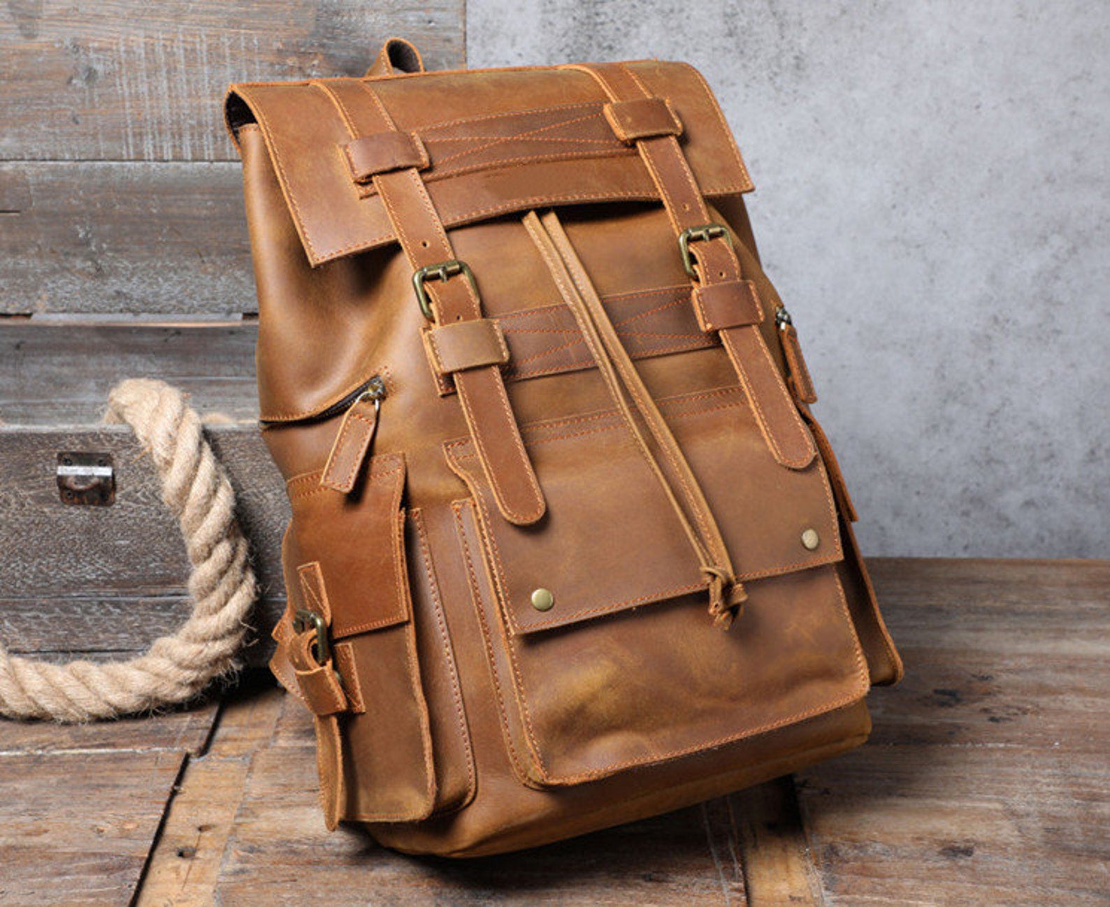 Handmade Full Grain Leather Backpack for Men