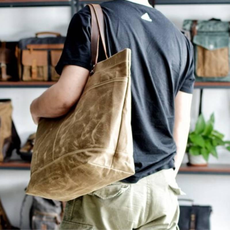 Gemma Waxed Canvas Full Grain Leather Tote Bag