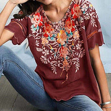 Load image into Gallery viewer, Grape Short Sleeve Embroidered Top
