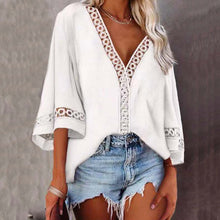 Load image into Gallery viewer, White Casual 3/4 Long Sleeve Hollow Out Blouse
