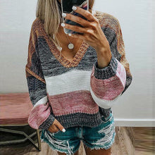Load image into Gallery viewer, Multicolor  V-neck Long Sleeve Sweater
