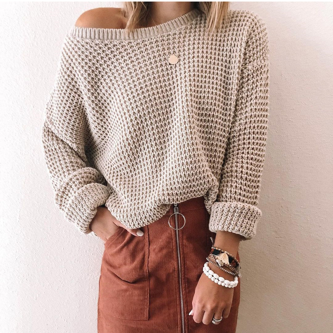 Beige Cold Shoulder Long Sleeve Sweater