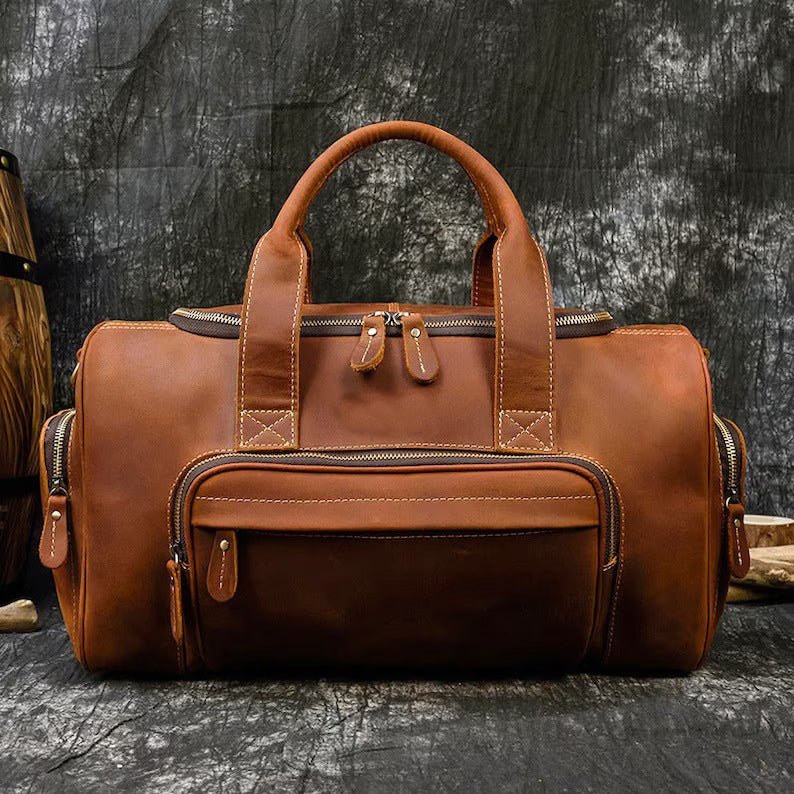 Handmade Full Grain Leather Travel Duffle Bag