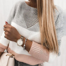 Load image into Gallery viewer, Hollow Out Neck Color Block Sweater
