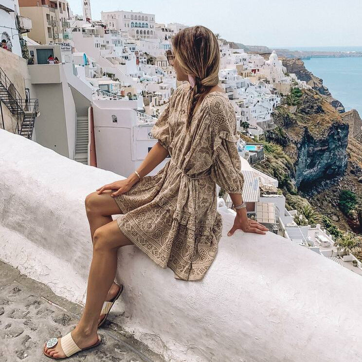Print Sleeves Loose Mini Dress