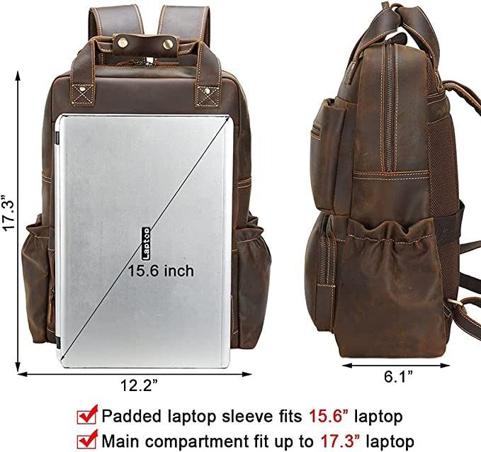 Leather School Backpack for Men 17.3 Inch Laptop Bag Large Capacity School Business Travel Daypack