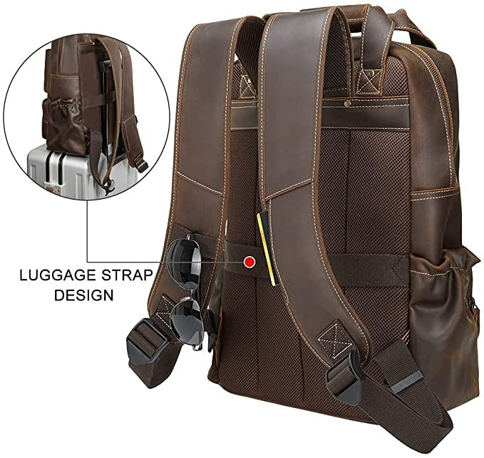 Leather School Backpack for Men 17.3 Inch Laptop Bag Large Capacity School Business Travel Daypack