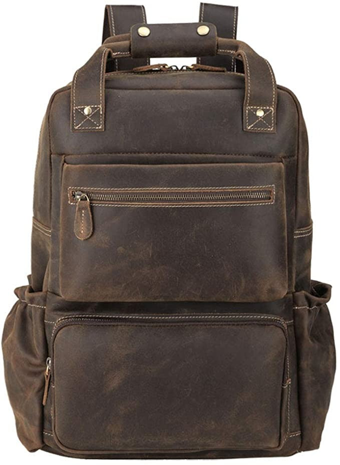 Leather School Backpack for Men 17.3 Inch Laptop Bag Large Capacity School Business Travel Daypack