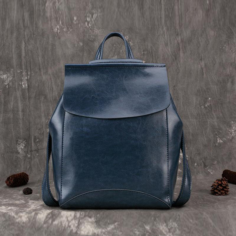 Blue Cute Leather College Backpack