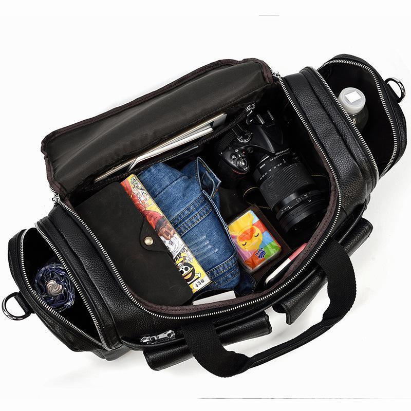 Black Leather Duffel Bag Large Travel Weekender Bag Groomsmen Gift