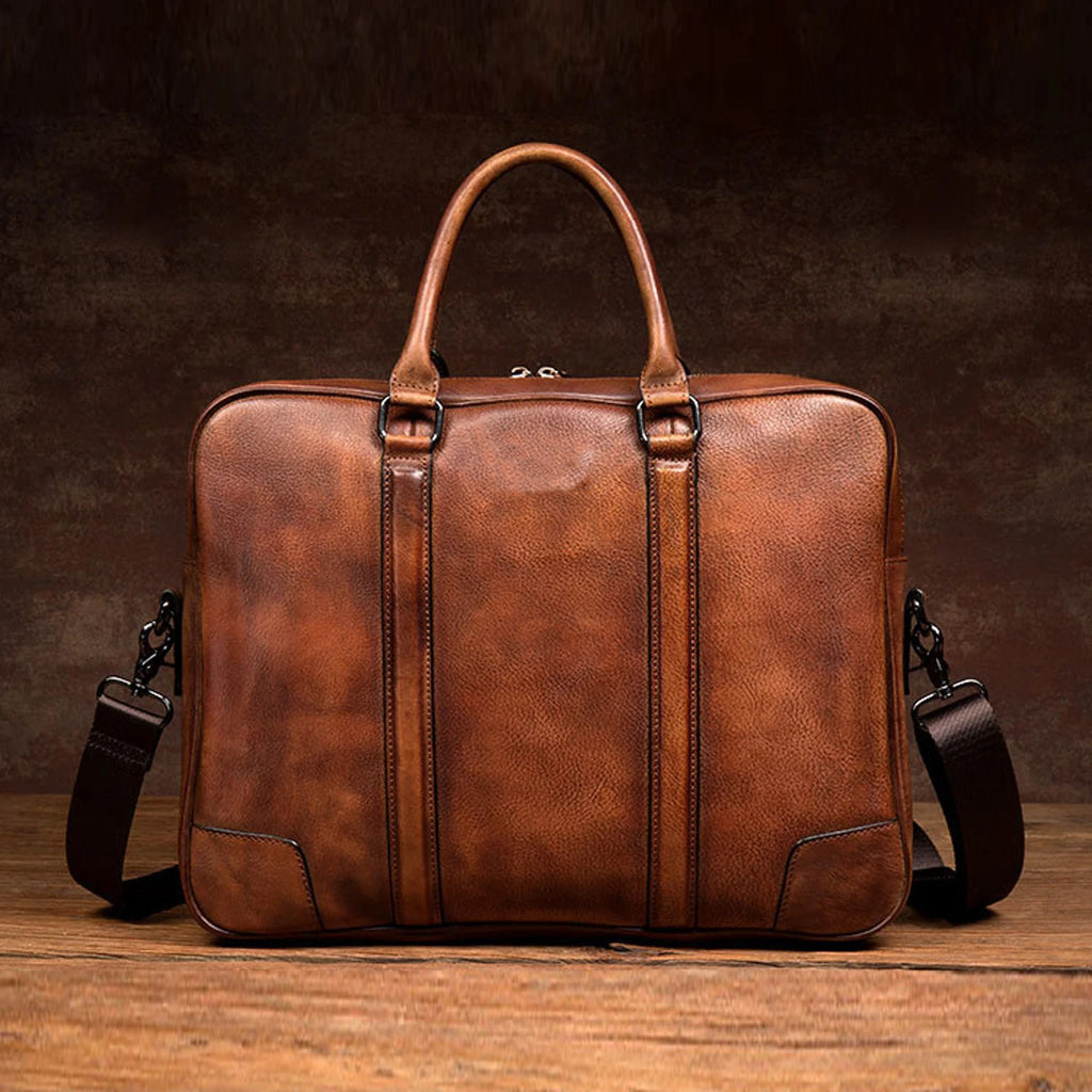 Handmade Full Grain Leather Messenger Bag Mens Leather Briefcase