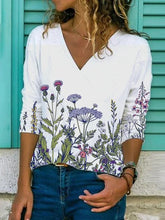 Load image into Gallery viewer, White Floral Print Long Sleeve V-neck Top
