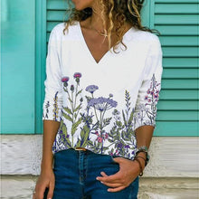 Load image into Gallery viewer, White Floral Print Long Sleeve V-neck Top
