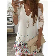 Load image into Gallery viewer, Cold Shoulder Print Casual Mini Dress
