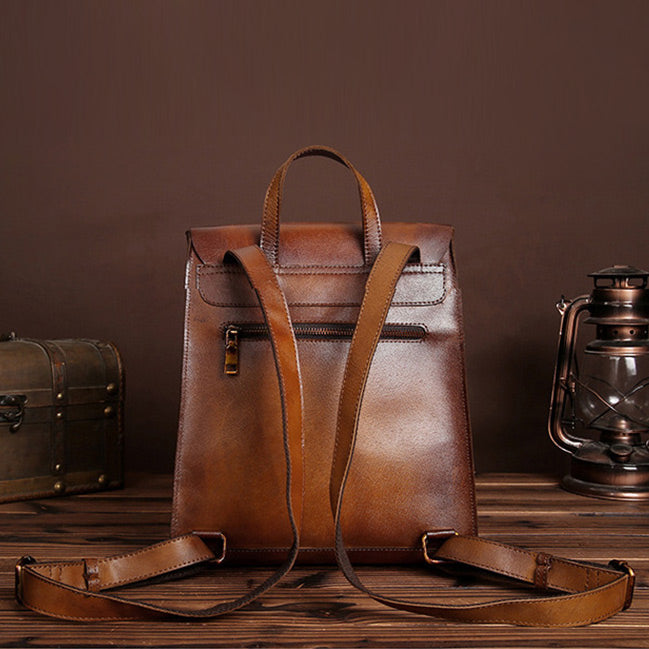 Vintage Womens Brown Leather Backpack Purse Cool Backpacks For Women