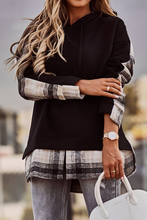 Load image into Gallery viewer, Trendy Plaid Patchwork Hooded Sweatshirt
