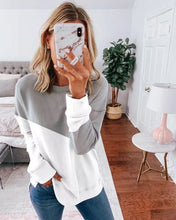 Load image into Gallery viewer, Grey and White Color Block Long Sleeve Top
