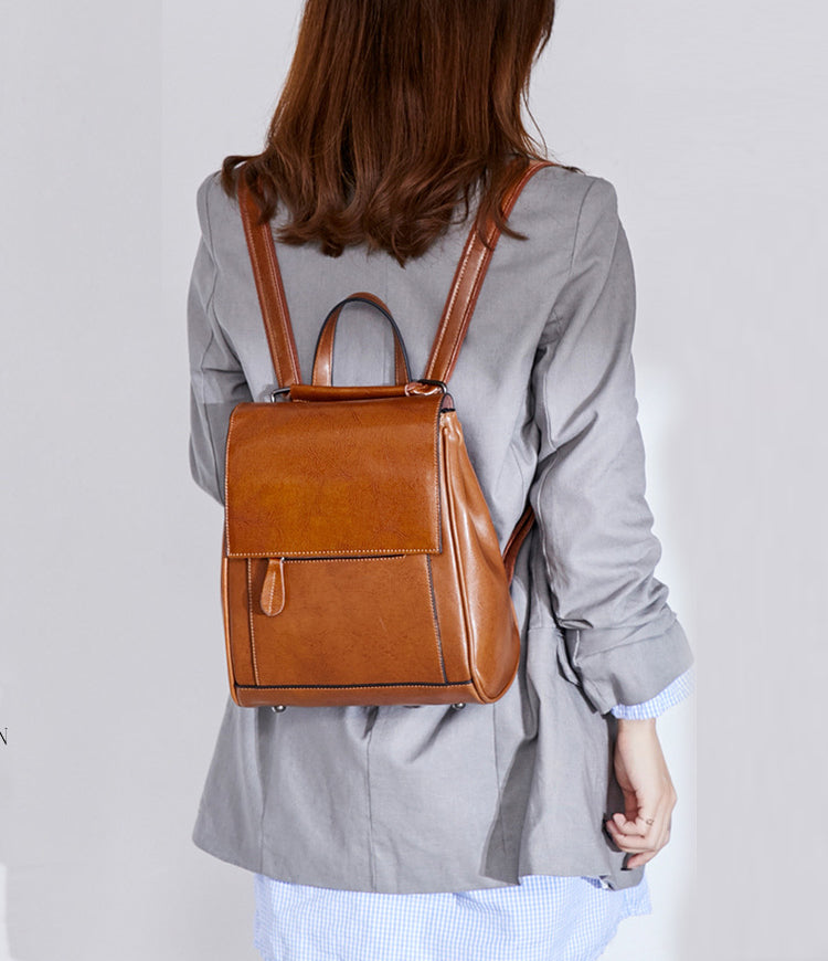 Coffee Handmade Leather Backpack
