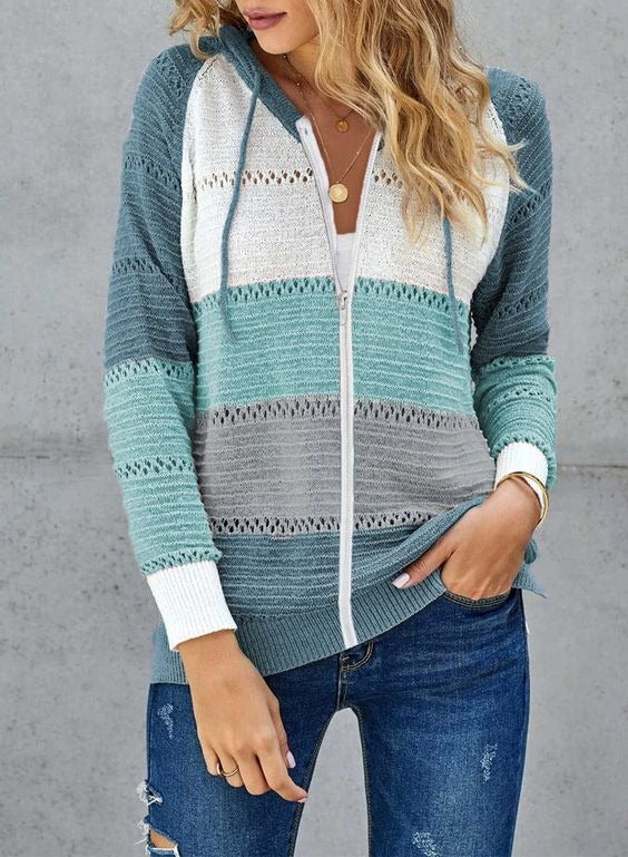 Color Block Long Sleeve Zip Hoodie