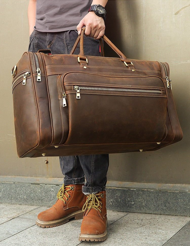Brown Large Trave Weekender Leather Duffel Bag