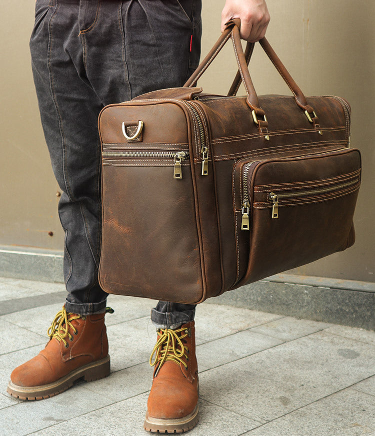 Brown Large Trave Weekender Leather Duffel Bag