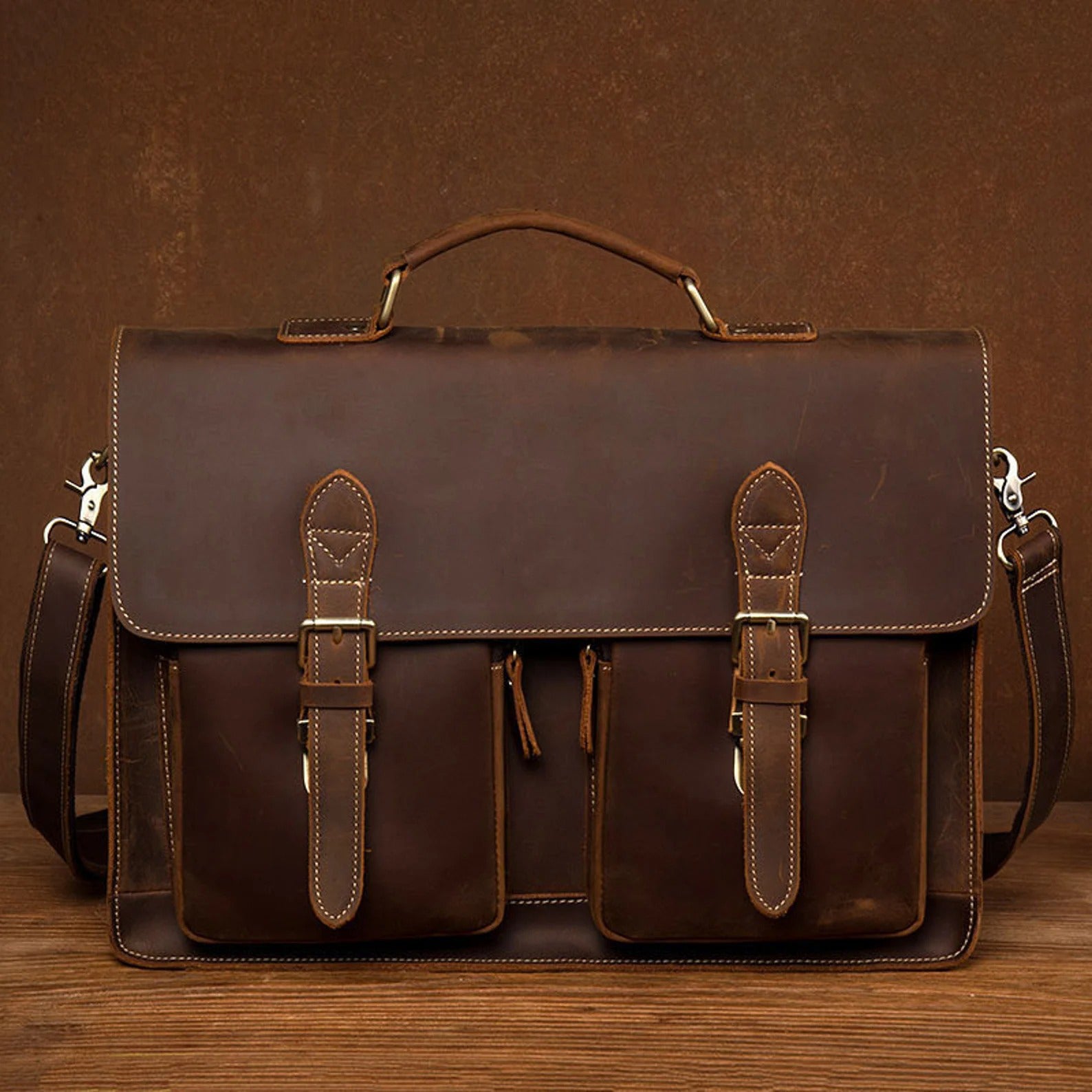 Handmade Full Grain Leather Briefcase Leather Messenger Bag