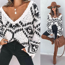 Load image into Gallery viewer, Geo Knitted V-neck Long Sleeve Sweater
