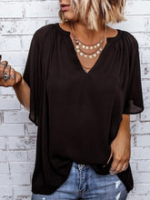 Load image into Gallery viewer, Chic Notched Neckline Short Sleeve Black Top
