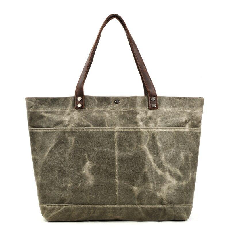 Gemma Waxed Canvas Full Grain Leather Tote Bag