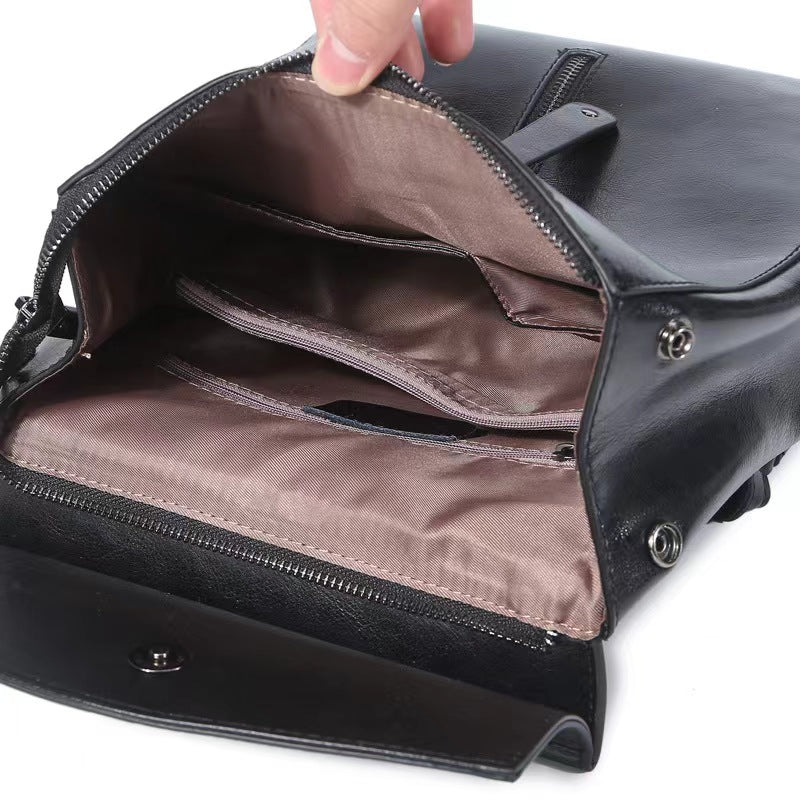 Black Zipper Convertible Leather Backpack