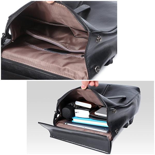 Black Zipper Convertible Leather Backpack