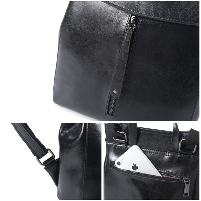 Black Zipper Convertible Leather Backpack