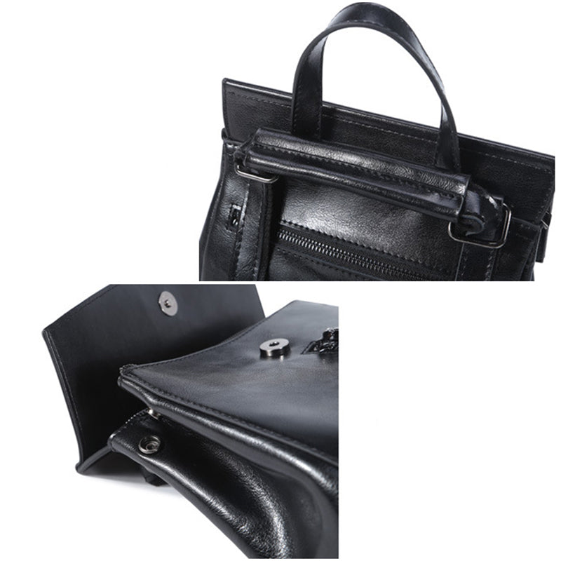 Black Zipper Convertible Leather Backpack