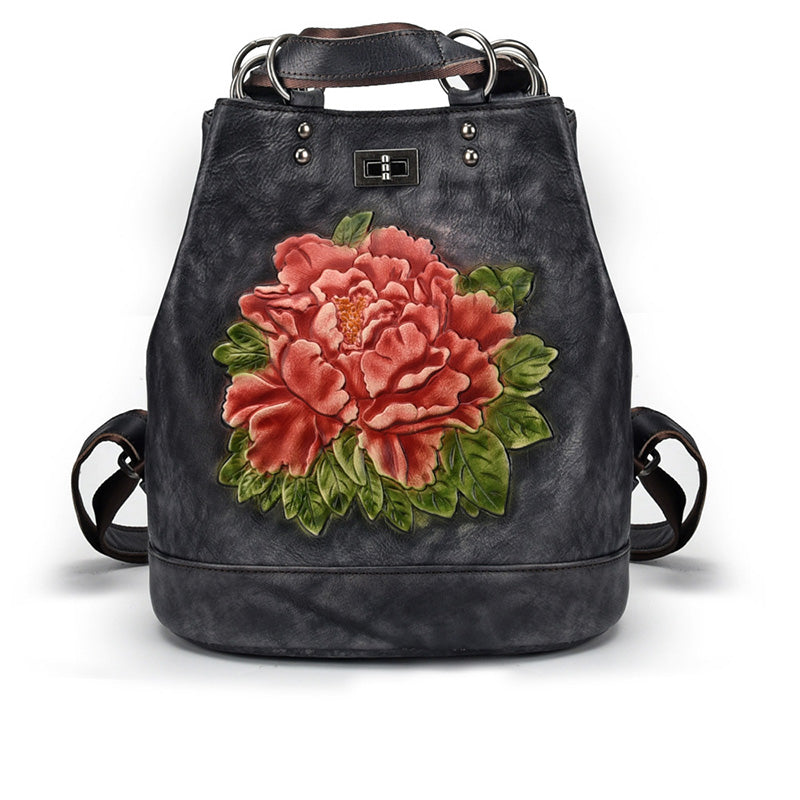 Boho Womens Genuine Leather Backpack Purse Small Shoulder Bag for Women