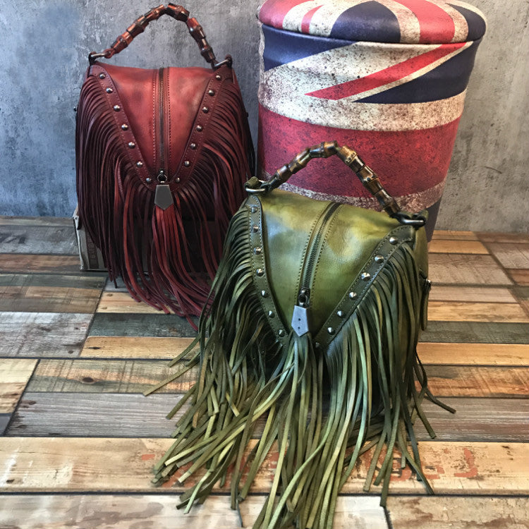 Boho Leather Crossbody Fringe Handbag